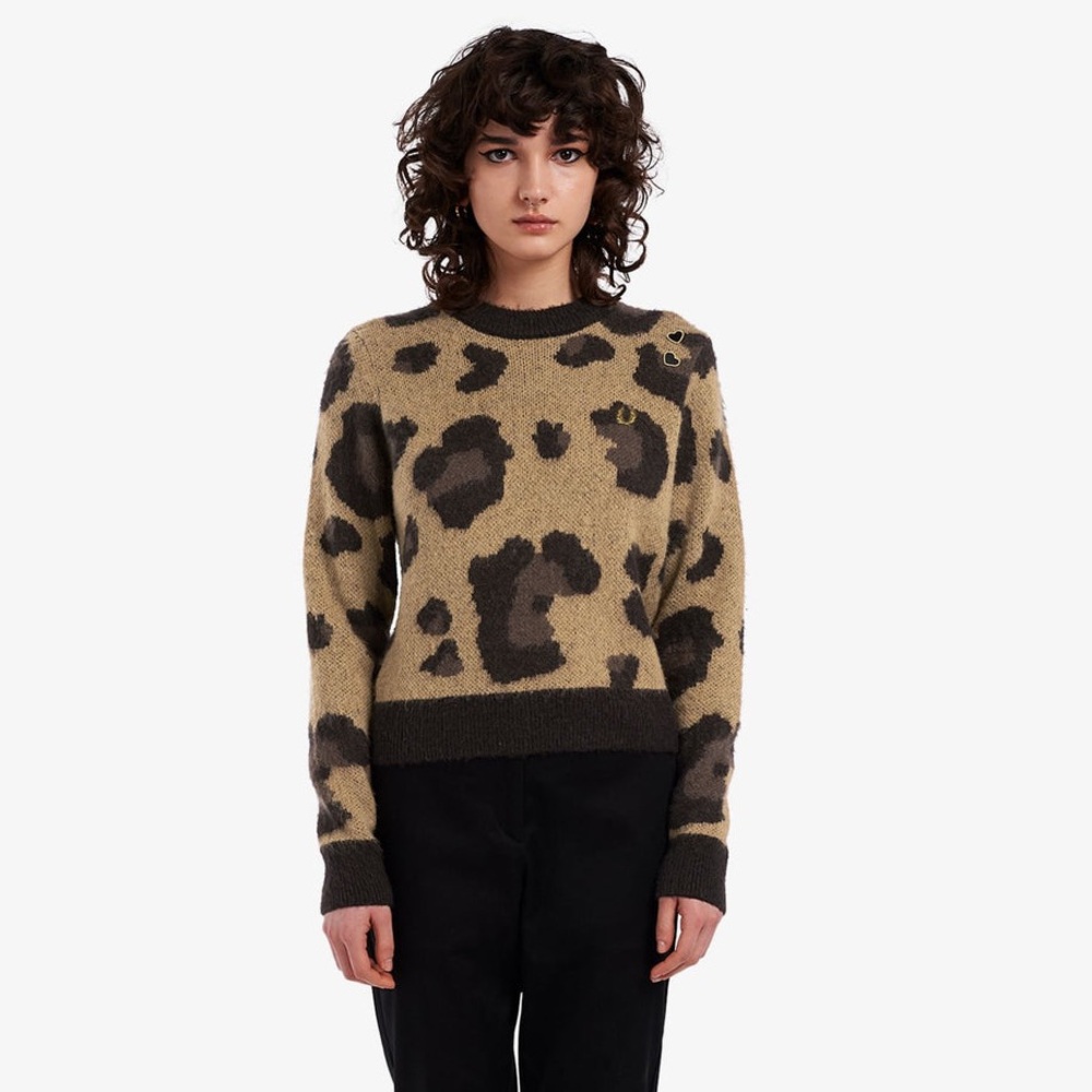 Fred Perry X Amy Winehouse Leopard Jumper Sweater Cheetah US 10 Medium Women’s